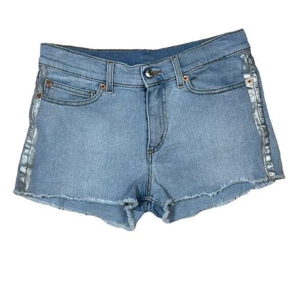 Zadig & Voltaire Pants - Zadig & Voltaire Silver Metallic Side Striped Storm Denim Shorts EU 38